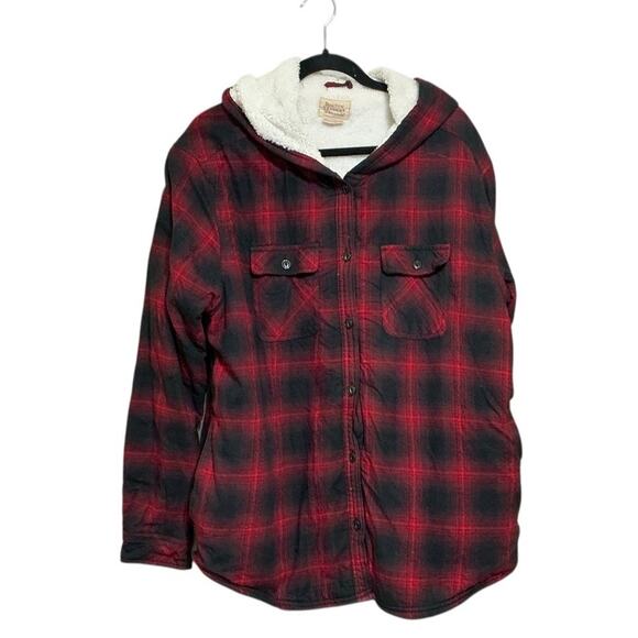 Boston Traders Jackets & Blazers - Boston Traders Women's 2XL Sherpa Lined Hooded Jacket Red Black Plaid Pockets